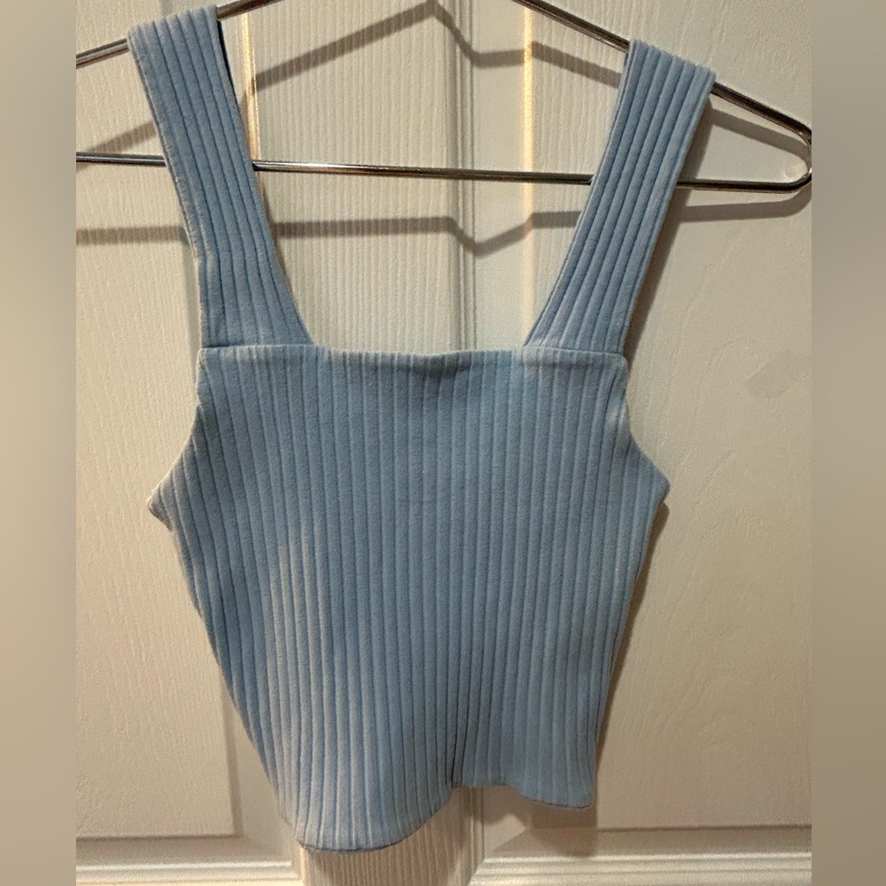 American Eagle Outfitters Blue Sleeveless Rib Knit Crop Top Size Small